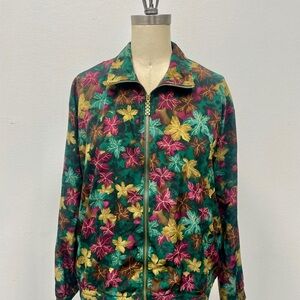 Vintage Leaf Print Zip Up Jacket